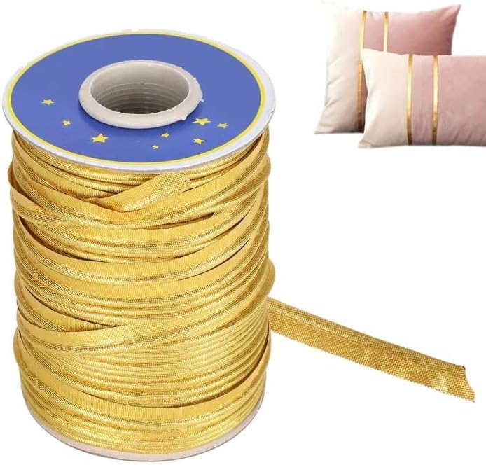 Beufee Gold Piping Trim for Sewing, Fold Bias Tape Braid Piping Bias Satin Trim Sewing Fabric for Table Cloth or Garment Refined Finishes 70 Meters(Gold) - Image 1